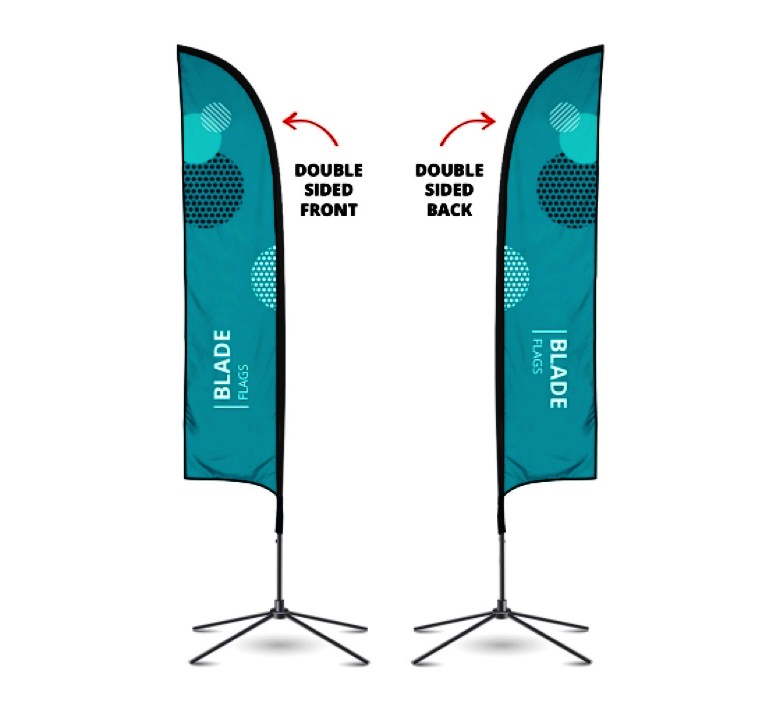 Advertising flags displayed outside a storefront