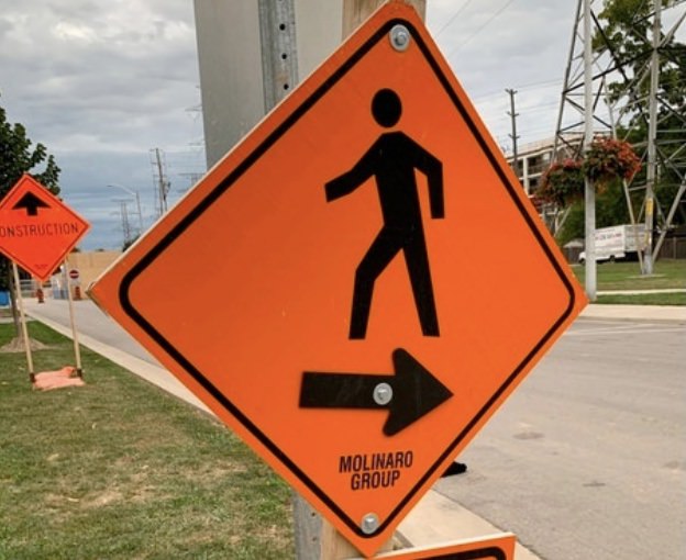 Construction safety sign on a job site