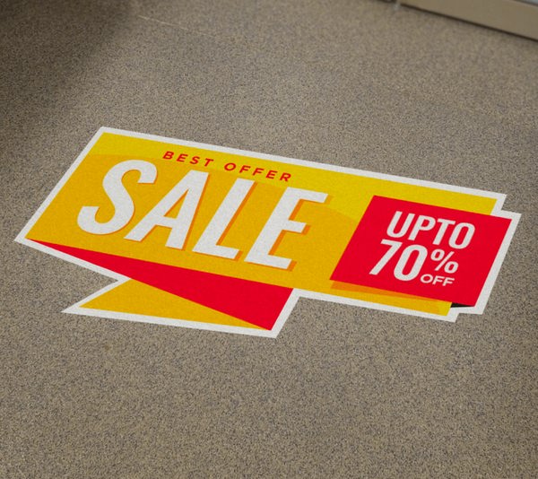 Directional floor stickers for customer wayfinding