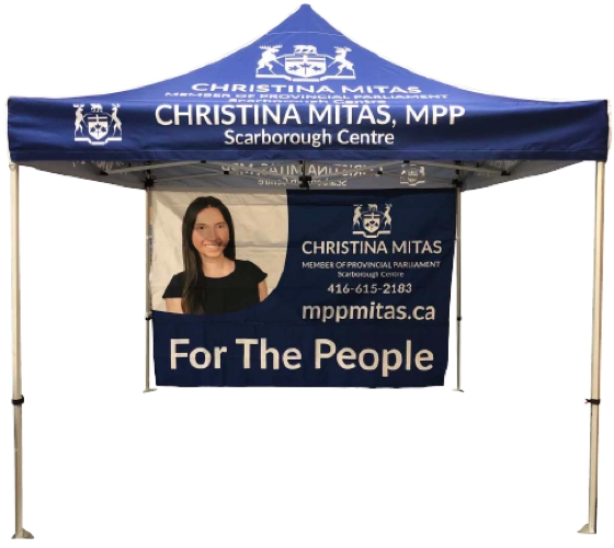 Custom promotional canopy tent at an outdoor event