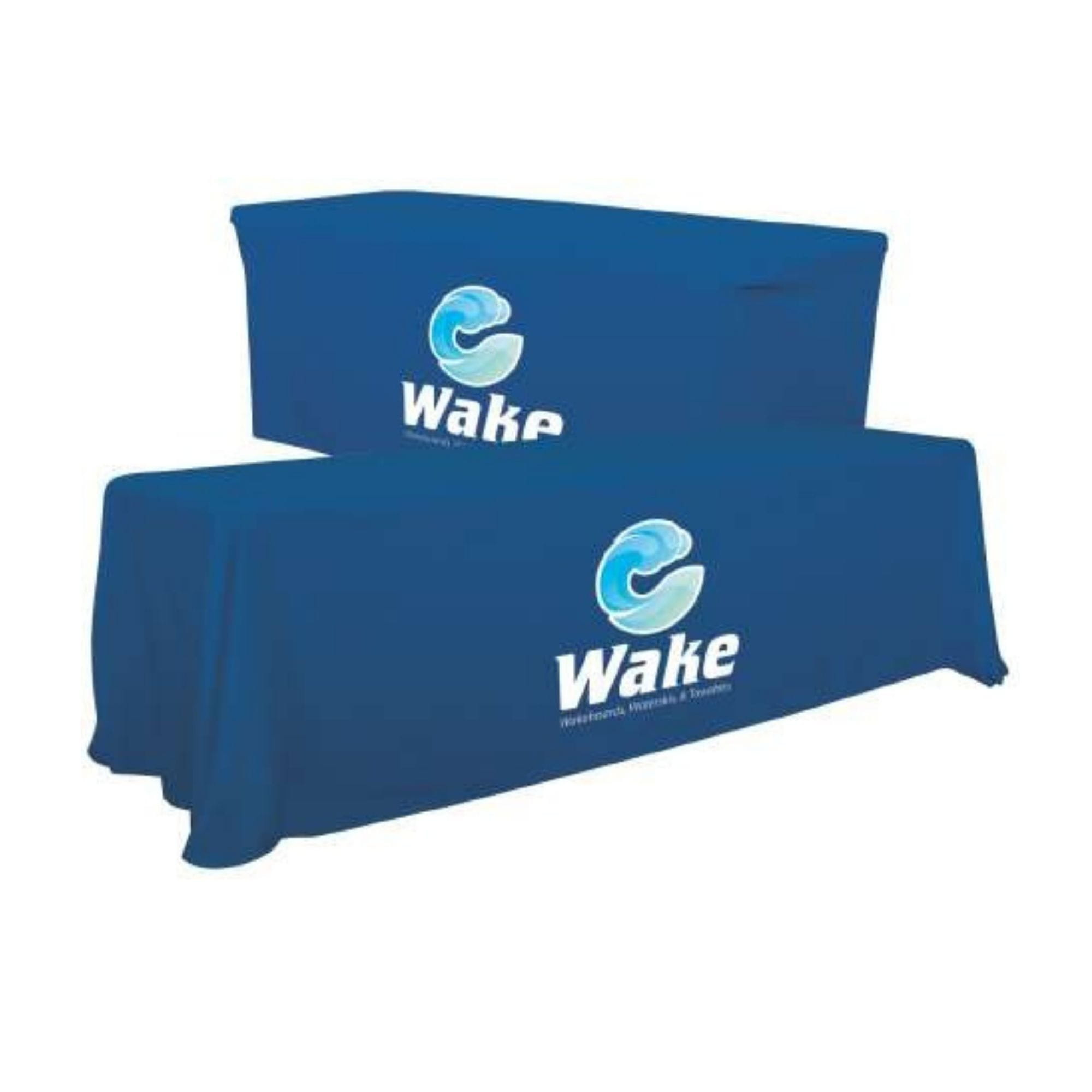 Printed fitted table cover with clear logo and messaging