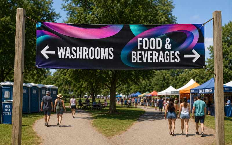 Directional signage example at event