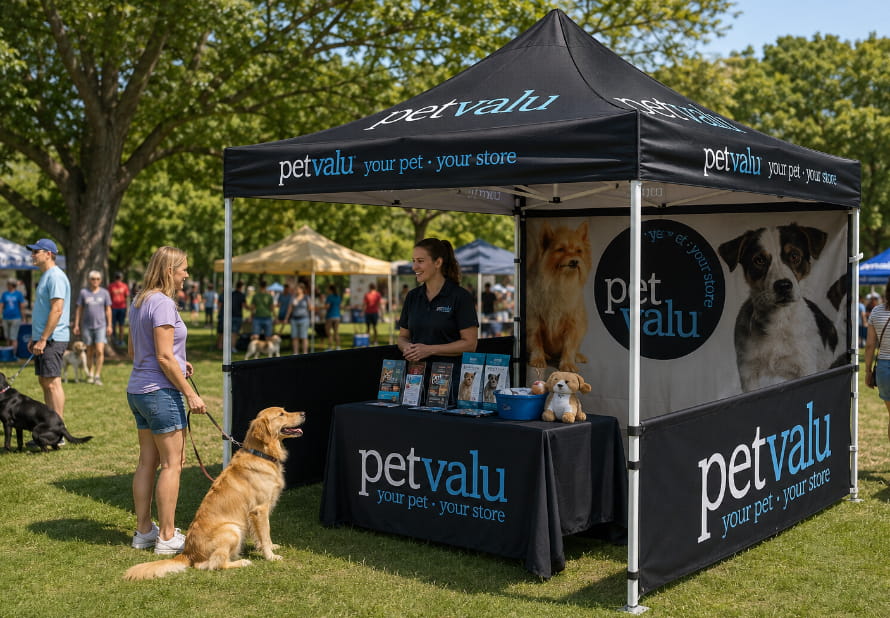 Park setting for event with promotional tents